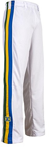 Auténticos Pantalones Capoeira De Brasil De Los Artes Marciales De Los Hombres (Blanca con Brasil Nacionales Verticales De Color Bein Rayas) - XL