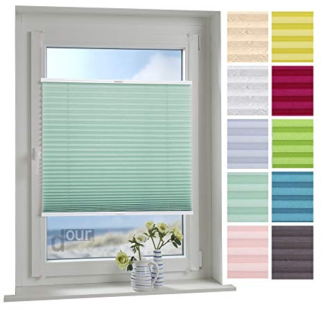 ourdeco® Plissee / 045 x 150 cm (Breite x Höhe) Pastellgrün/lichtdurchlässig, Blickdicht/verspannt/zum Klemmen und Montage ohne Bohren