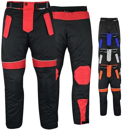 German Wear motorcykelbyxor för män med 2CE skydd av 600D Cordura textilbyxor, vindtäta, vattenavvisande med avtagbart tvättbart termofoder, elastiskt midjeband och anslutningsdragkedja, röd, 54