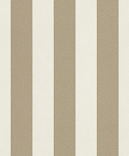 Rasch Tapete 542349 - Vliestapete mit Streifen in Creme-Weiß und Gold mit Glitzer, Blockstreifen