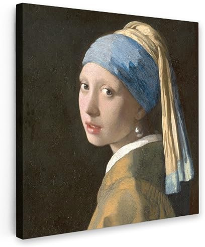 MuchoWow Leinwand Bilder, Einzigartige Wanddeko mit Rahmen, Das Mädchen mit dem Perlenohrring - Gemälde von Johannes Vermeer, Wandbilder Wohnzimmer, Deko Schlafzimmer 50x50 cm