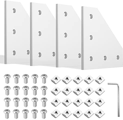 JiGiU Corner Angle Plate 4040 L-shaped Corner Bracket Connection Plate | Includes M8 T-Nuts M8 Screws 5 mm Wrench | for EU Standard 40 x 40 Aluminium Extrusion Profile 8 mm Slot, 3D Printer