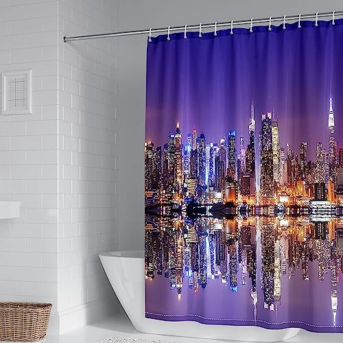 ANAZOZ Duschdraperier 165 x 200, duschdraperi antimögel tvättbar duschgardin polyester stadsnattsikt