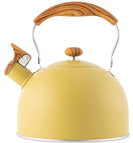 Dubbulon Bollitore per Acqua - Bollitore per tè da 2,5L Acciaio Inossidabile, Bollitore A Fischio con Manico in Vena di Legno, Bollitore per tè E caffè, Bollitore con Fischio per Piano Cottura