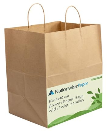 NationwidePaper 50pcs Extra Large Brown Paper Bags, Party Bags, Gift bag DIY and Sweet bags with Strong Twisted Handles (30x14x40cm)