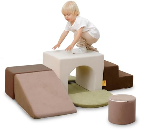 BanaSuper Bambini Blocchi di Arrampicata in Schiuma, Blocchi in Schiuma per Arrampicarsi e Strisciare, Percorso Ostacoli Psicomotricità per Bambini, Giocattoli Montessori, (Grigio)