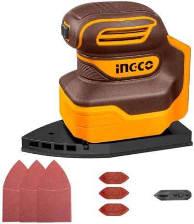 INGCO 20V Cordless Mouse Sander (Body Only) 12000RPM Electric Detail Sander Handheld with 1Pcs Sanding Pad, 3Pcs Finger Sander Paper, 3Pcs Sand Paper for Wood Furniture Finishing CPSLI2014