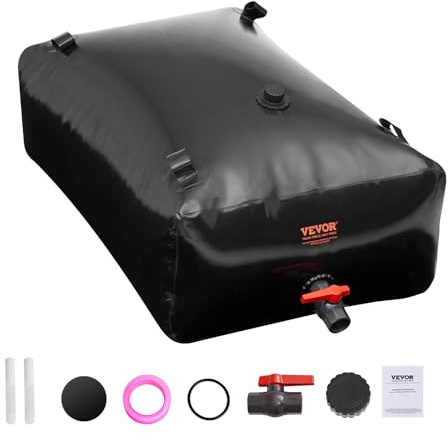 VEVOR Vessie de Stockage d'eau, 330 L, Réservoir d'eau Pliable PVC 1000D, Conteneur Souple d'eau d'urgence Portable, Sac d'eau Douce de Grande Capacité, pour Prévention Incendies, Camping-Car, Noir