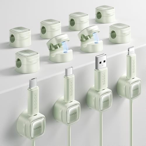toocki Soportes para Cables, Clips Ajustables, Organizador de Cables Magnéticos, Soporte Autoadhesivo para Escritorio, Mesita de Noche, Cables de Carga, HDMI, USB, Cable de Audio (verde, 12)