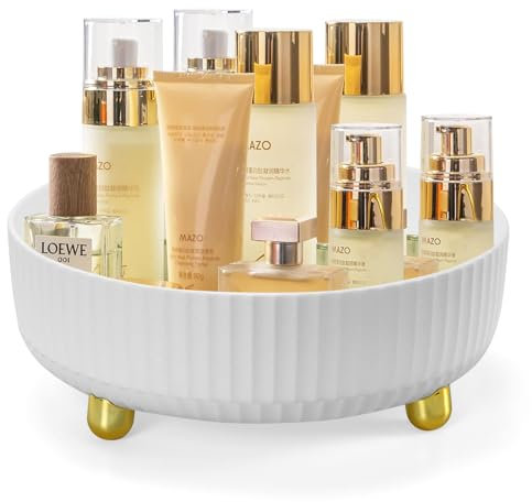 JSJSYO White Rond Shape Makeup Organizer Tray 360 Degree Rotating for Perfume,Skincare,Cosmetics and Bathroom Storage,Lazy Susan Organizer