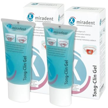 miradent Tong-Clin Gel Nettoyant Langue Duo (2 x 50 ml) | Élimine en douceur dépôts & mauvaise haleine | Sans alcool | Aux extraits de camomille, sauge & calendula