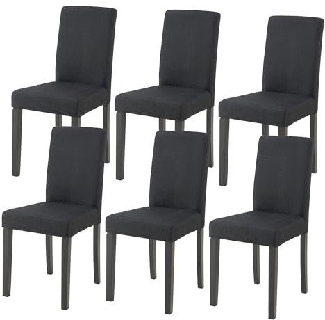 [en.casa] Set de 6 Chaises Rembourrées de Salle à Manger Siège Confortable Résistant Design Moderne pour Cuisine Salon Bureau Pieds en Bois Massif Revêtement Polyester Noir 89 x 43 x 54 cm