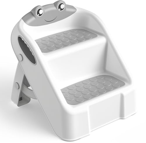 Taburete Plegable de Escalon Infantil, Escalera de 2 peldaños para niños, Taburete Lavabo Baño Niños, Asiento de Entrenamiento para Inodoro, multifunción, Ajustable en Altura