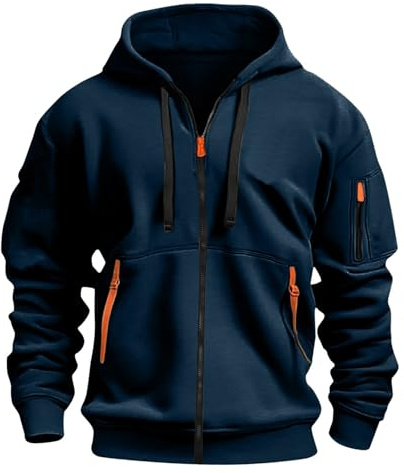 Aulemen Hoodie herr med dragkedja långärmad sweatjacka herr flera fickor smal passform dragkedja huvtröja för vardag och sport