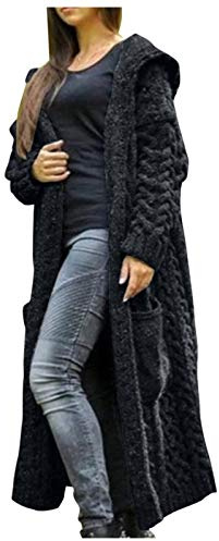 Cardigan in maglia a trecce da donna UK termico con collo con cappuccio tinta unita maglione ampio maxi cappotto oversize lungo con cappuccio maglieria cardigan vestibilità comoda da donna casual