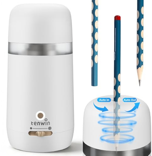 tenwin Sacapuntas eléctrico totalmente automático, recargable y portátil, afilado rápido de lápices y lápices de colores de 7 a 12 mm, ideal para el hogar, la oficina y la escuela (blanco)