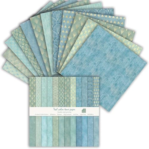 Scrapbook Papier 15x15cm Doppelseitiges Dekorpapier, 24 Blatt 160gsm Decoupage Paper Bastelpapier für Scrapbooking, Junk-Journaling und Kartenmachung, ideale Scrapbook-Zubehör (Retro Blau)