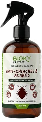 Bioky Protect – Repelente en Spray Anti-Chinches y Ácaros 250ml | Con Aceites Esenciales | x10 veces Más Concentrado que Otros | Apto para Textil, Hogar, Sofás, Colchón, Ropa de Cama