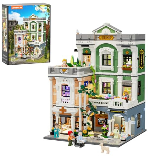 LUMIBRICKS Greenway Clinic Set de bloques de construcción iluminados, clínica de 3 plantas con luz LED, 1800 piezas Edificio modular con ascensor e interiores, regalo para adultos