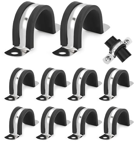 10 Pcs Fascette Stringitubo a U 25 MM,Collari per Tubi In Acciaio Inox con Gomma Imbottita,SZMK Morsetti Stringitubo a 2 Fori,Fascetta di Fissaggio Metalliche,Morsetto per Tubo Piccola,Fermacavi Muro