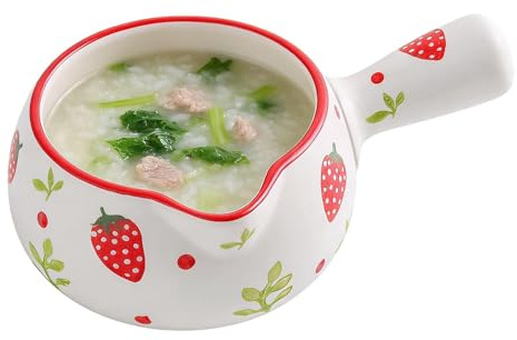 Pentola Per Latte In Ceramica - 22,5x13x9 Cm Motivo A Fragole | Mini Casseruola Scalda Burro - Mini Padella Con Manico Singolo | Fornello A Gas Sicuro Per Alimenti Per Bambini, Porridge, Tagliatelle,