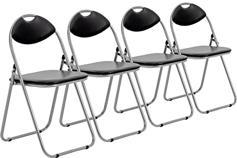 Harbour Housewares Padded Folding Chair Black - 4 Pack - Metal Frame Seat with Cushioned Backrest Easy Store Compact Design Durable Office, Dining, Bedroom or Event Seating Max Load 114kg