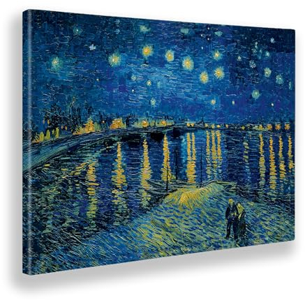 Giallobus - Quadro - Vincent Van Gogh - Notte stellata sul Rodano - Tela Canvas Telaio Standard - 70x50 - Pronto da appendere - Quadri moderni per la casa