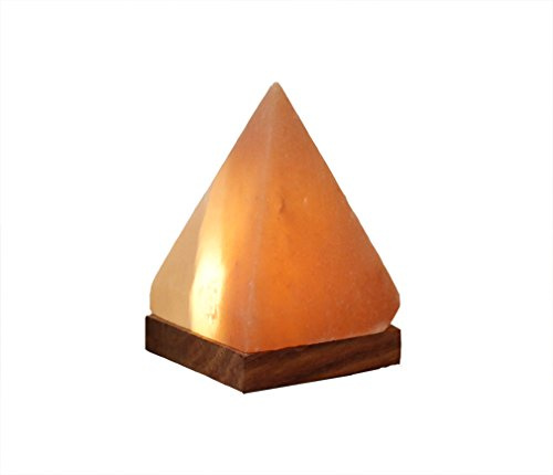 HIMALAYA SALT DREAMS upplyst saltkristall USB-pyramid med träbas, kristallsalt från Punjab/Pakistan, orange, ca 7 x 7 x 11 cm, 2 enheter