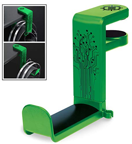 ENHANCE PC Soporte Auriculares Gaming - Soporte para Auriculares De Escritorio con Rotación Ajustable 360, Abrazadera De Gancho para Auriculares Debajo del Escritorio, Ajuste Universal - Verde