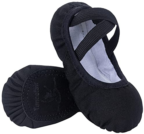 Tancefair Ballet Shoes Girls Dance Slippers Canvas Ballet Dance Shoes Split Leather Sole Yoga Gymnastics Shoes for Kids and Adult Black