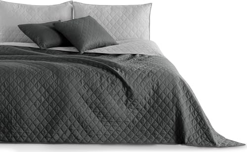 DecoKing överkast, sängöverkast, 240 x 260 cm, antracitgrått, täcke, överkast, dubbelsidigt quiltad präglingsmönster romb, grafit stål, axel, 240 x 260 cm