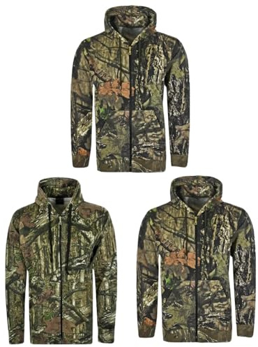 LE11 Mens Jungle Camouflage Fishing Clothing Hunting Mens Zip Up Hoodie | Fleece Zip Jacket Fishing Clothing Hoodies For Gym Sportswear Hunting Men | Functional Design Long Sleeves Plus Size Hoodie