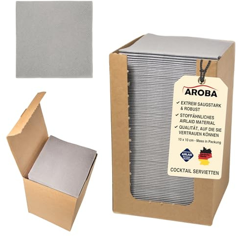 200 Aroba Airlaid Cocktail Servietten Stoffähnlich Dessert Serviette 20x20 cm 1/4 Falz Hochwertig|21 Farben|Hochzeit Geburtstag Bar Caffee Disco Hotel Catering Party Grau