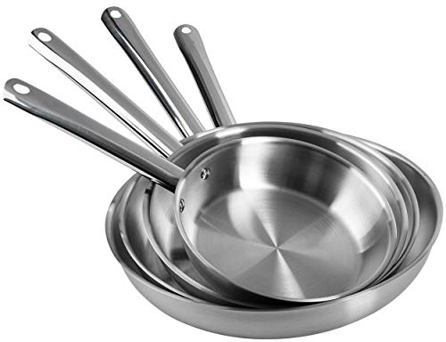 ONVAYA® Edelstahlpfannen-Set | Bratpfanne | ohne Beschichtung | Induktion & backofengeeignet | Profipfannen Komplettset | Ø 20/24/28/32cm