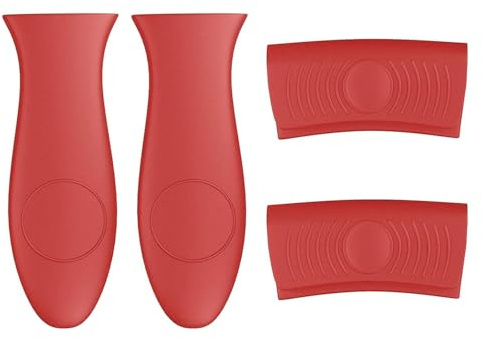 4Pack Pot Holders for Kitchen, No-slip Cast Iron Handle Cover Protect Your Hands, Heat Resistant Silicone Hot Handle Holder for Skillets, Frying Pans, Griddles, Metal Aluminum Cookware (Red)