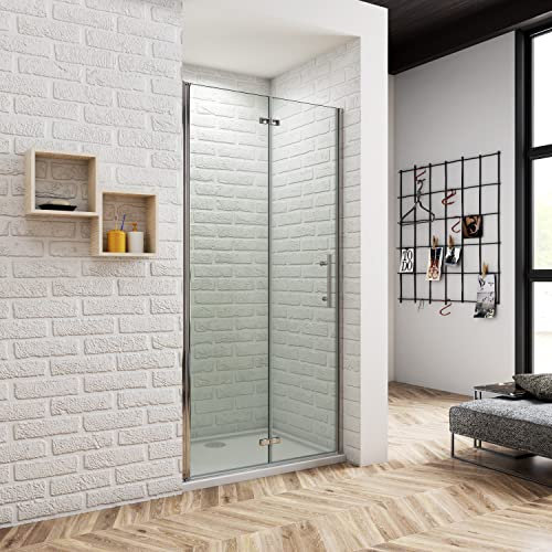 90x185cm Mampara de Ducha Plegable Crsital Templado de 6mm Plegable ANTICAL, Puerta de Ducha Perfil Aluminio