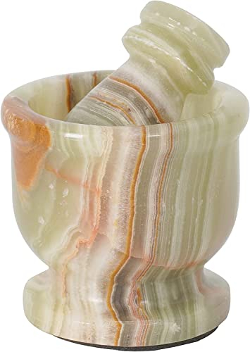 Radicaln Set di mortaio e pestello in onice verde, sta nel palmo, 6,3 cm, in marmo, fatto a mano, per spezie e pillole Piccolo mortaio e pestello.