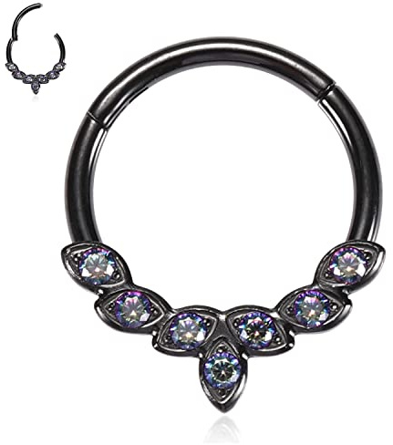 AROWRO Bague de nez 16G pour septum - Clicker pour septum - Piercing pour cartilage - Daith, conch, hélix, tragus - Bijoux en acier chirurgical 316L avec oxyde de zirconium opale, 16G 8mm