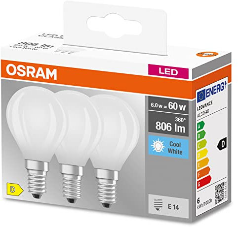 Osram Star Filament-Lampe für E14-Sockel, mattes Glas,Kaltweiß (4000K), 806 Lumen, Ersatz für herkömmliche 60W-Leuchtmittel, nicht dimmbar, 3-er Pack