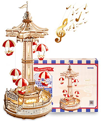 ROKR 3D Wooden Puzzles for Adults-LED Wooden Music Box Kits-Wood Model Kits to Build-3D Puzzles for Teens and Adults-Christmas Toy Gifts