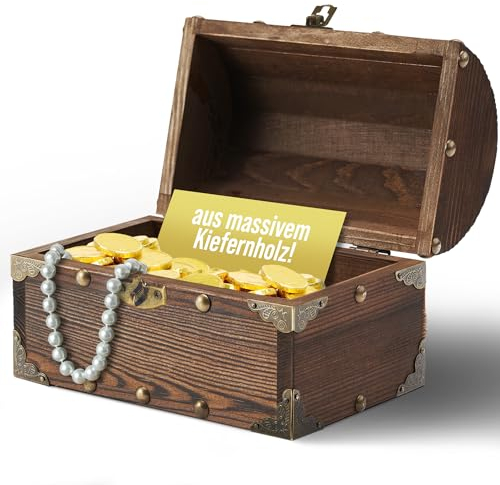 Schatzkiste “Jack“ 18x11x11cm aus massivem Kierfernholz als Geldgeschenk für Hochzeit oder Kommunion, Schmuckkästchen oder als Schatztruhe für eine Schatzsuche von Heimfreude
