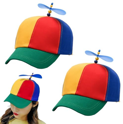 2 Piezas Colorido Gorra con Hélice, Sombrero De Hélice Gorra, Sombrero Payaso De Helicóptero Gorro, Gorro Helicóptero Hélice, Tamaño Ajustable, para Adultos y Niños, para Fiesta