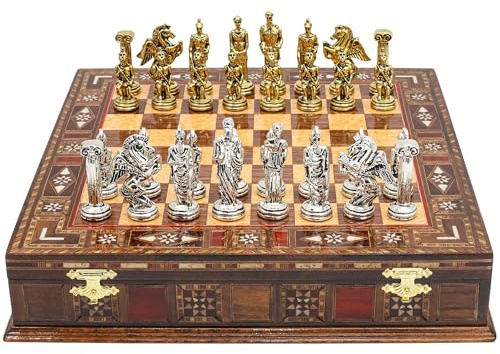 Handmade Storage Chess Set with Greek Mythology Pegasus Pieces | 12 Inch (30 Cm) | Historical Die Cast Metal Chessmen & Solid Wood Board…