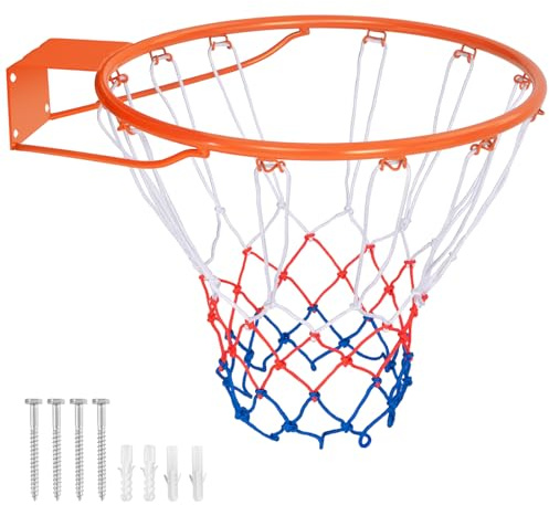 COSTWAY Ø 45 cm/37 cm basketkorg inomhus, mini basketkorg med ring och nät, för dörr och väggmontering, basketring basketring basketring utomhus för barn och vuxna (Ø 37 cm, orange)