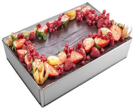 QINERSAW Stampi per Torte Rettangolari, Stampo per Dolci n Acciaio Inossidabile Antiaderente per Forno, Anello per Torta Rettangolare Regolabile 20-35cm x 29-54 cm, Altezza 8 cm