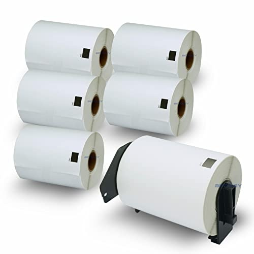 BETCKEY – 6 rullar DK-11247 etiketter med endast 1 återanvändbar etiketthållare, 103 mm x 164 mm, svart på vitt, 1 080 fraktetiketter för Brother QL etikettskrivare