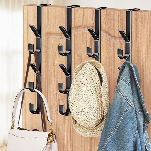 MOFELON Over Door Hanger, 4 Packs Over Door Hooks, Heavy Duty Metal Overdoor Coats Hanger Hook for Bedroom, Clothes, Towel, Hats, Bags - Black