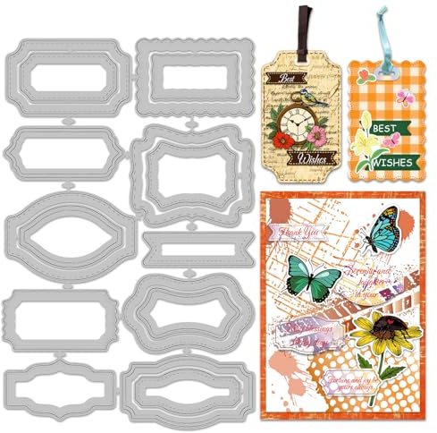 INFUNLY 16pcs Labels Die Cuts 10 Shapes Bookmark Cutting Dies for Card Making Hanging Tag Metal Cutting Dies Banner Frame Embossing Stencils Template for DIY Scrapbooking Album Paper Decor Craft