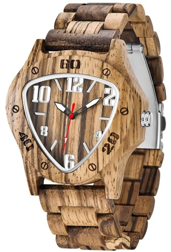 Tiong Montre à quartz analogique pour homme - En bois de bambou - Inversée, géométrique, faite à la main, Wq2001-braun, Rétro