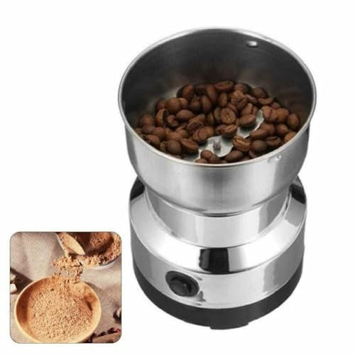 EBILUN Electric Coffee Grinder 220V Grinding Milling Nut Bean Spice Matte Blade Blender Household Stainless Steel (Silver)